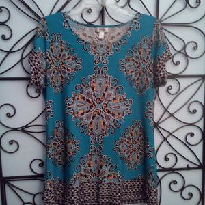 Dress Barn,  size Large.  Black, white and teal color.